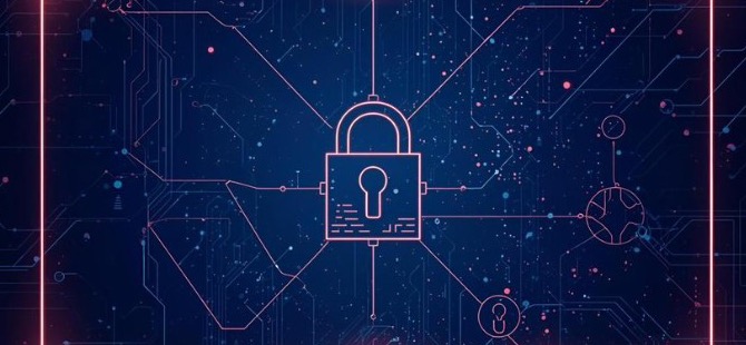 Circuit-board padlock illustration
